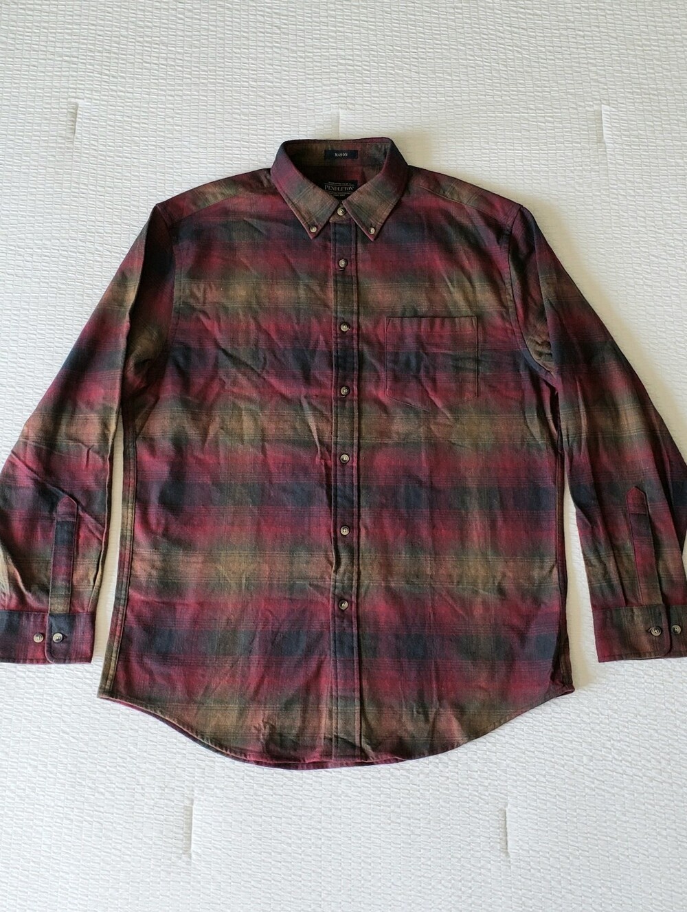 NWOT! PENDLETON Men's Mason BD LS Plaid Flannel Shirt w/ Pocket (L) Red/Navy